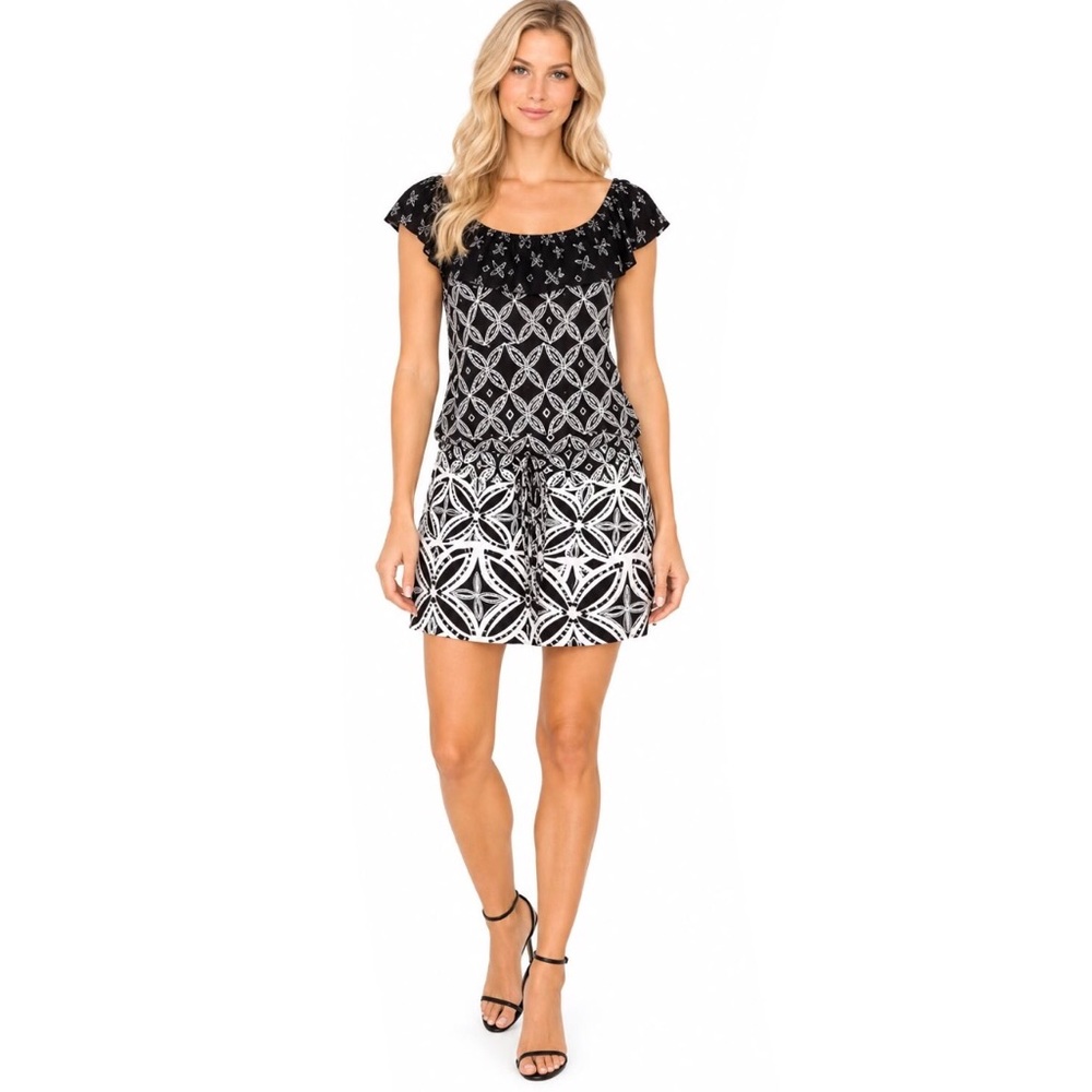 White House Black Market Drawstring Drop Waist Ruffle Mini Dress Small